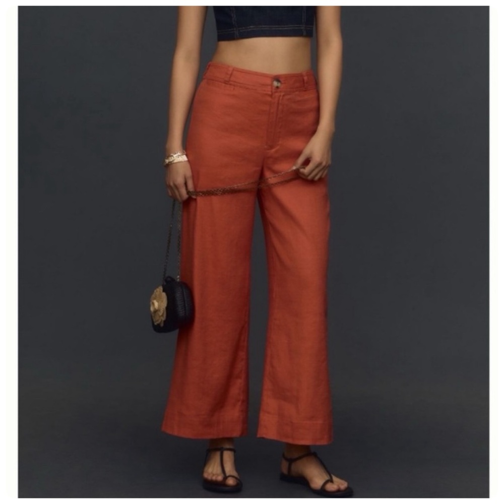 NWT Anthropologie Maeve The Ettie High-Rise Crop Wide-Leg Pants Linen Edition 27